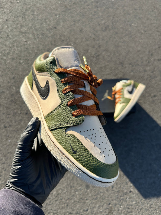 Custom Air Jordan 1 Green Beige With Textured Leather
