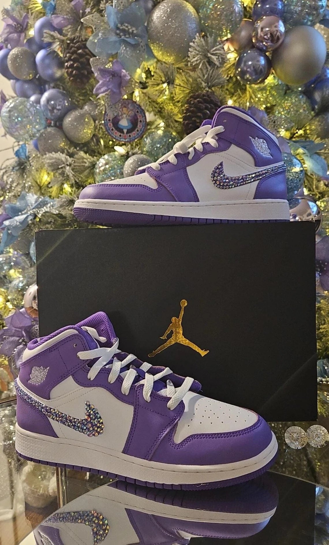 Custom Air Jordan 1 Purple With Rhinestone Swoosh