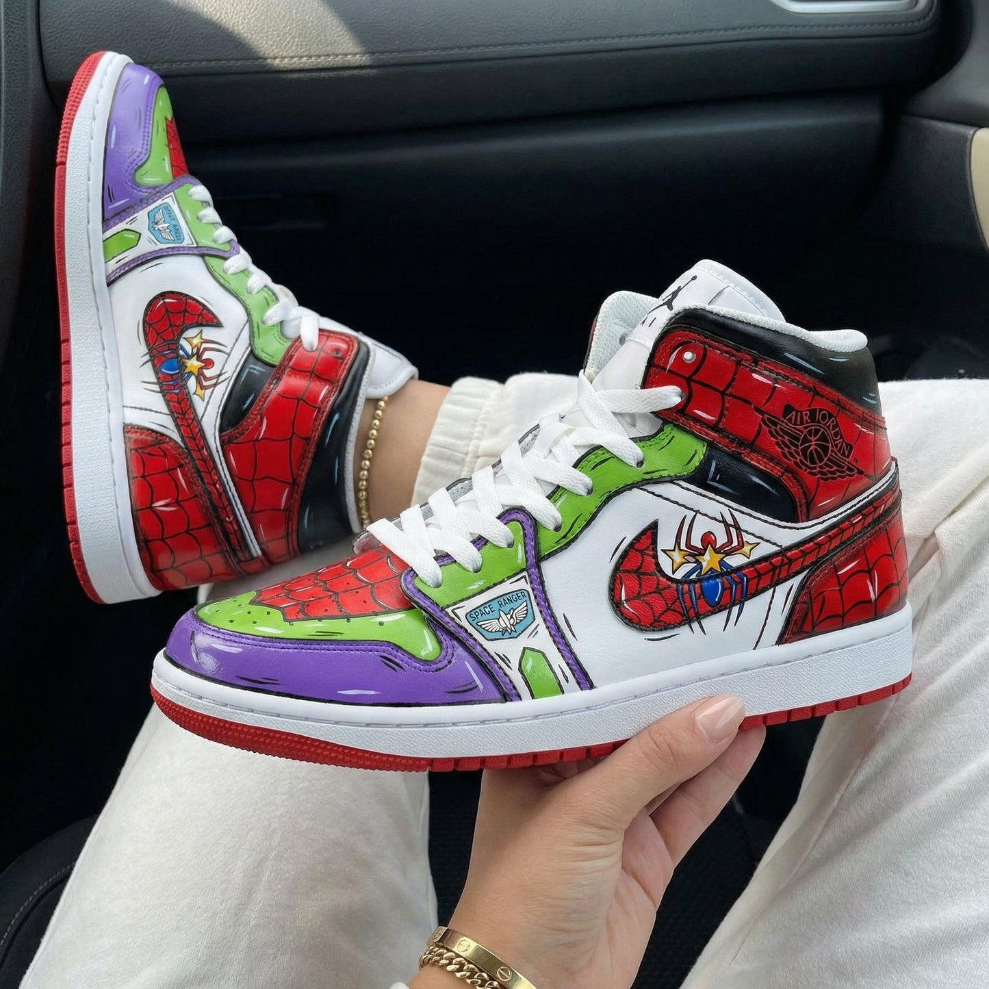 Custom Air Jordan 1 Red Green Purple Spider - Man Toy Story
