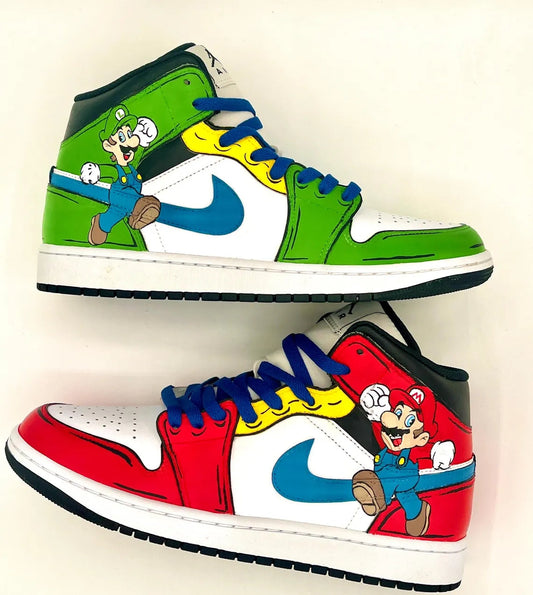 Custom Air Jordan 1 Red Green White Mario Theme