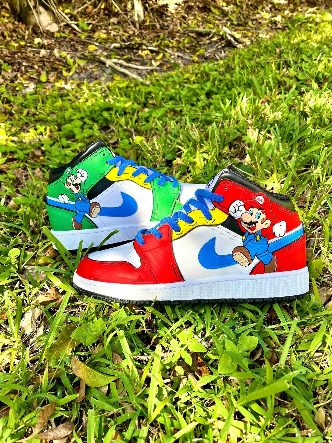 Custom Air Jordan 1 Red Green White Mario Theme
