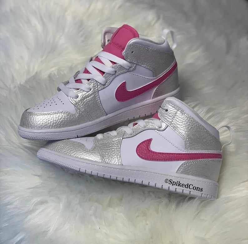 Custom Air Jordan 1 Silver White Pink