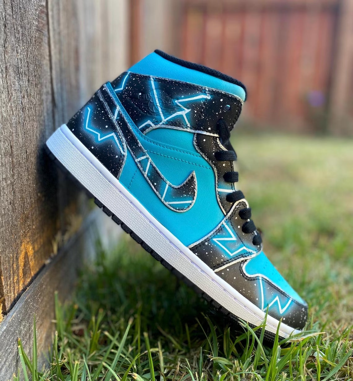 Custom Air Jordan 1 Teal Black  Lightning Pattern