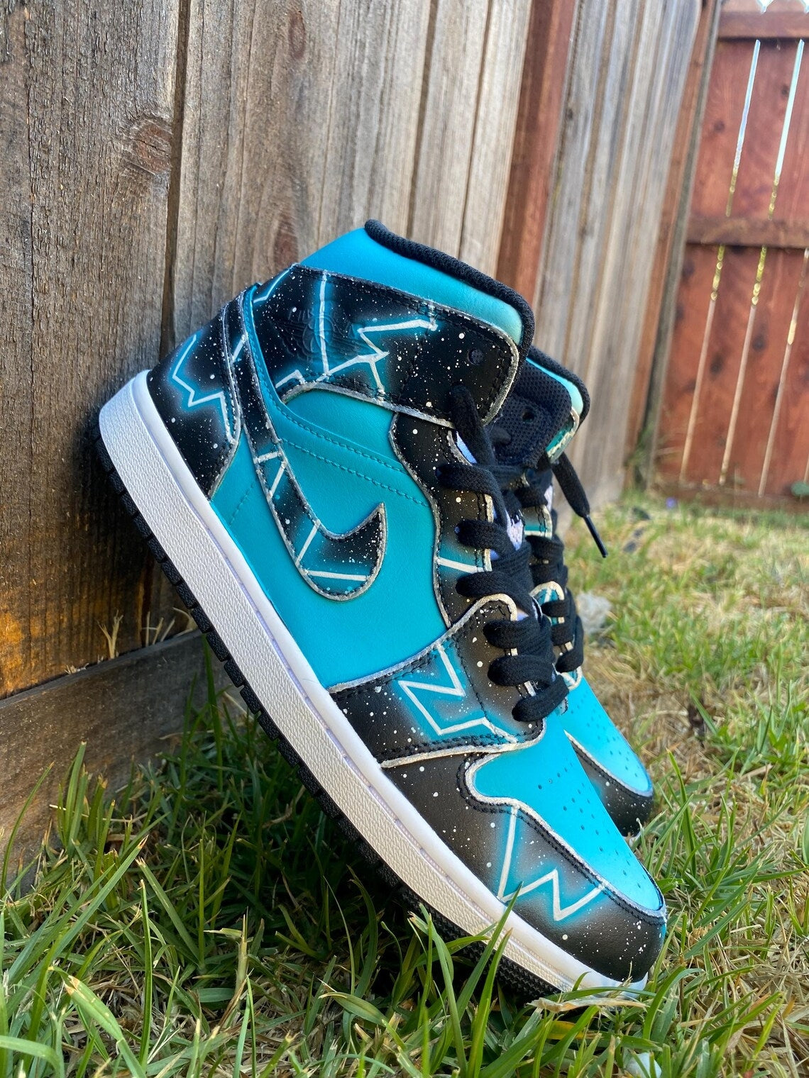 Custom Air Jordan 1 Teal Black  Lightning Pattern