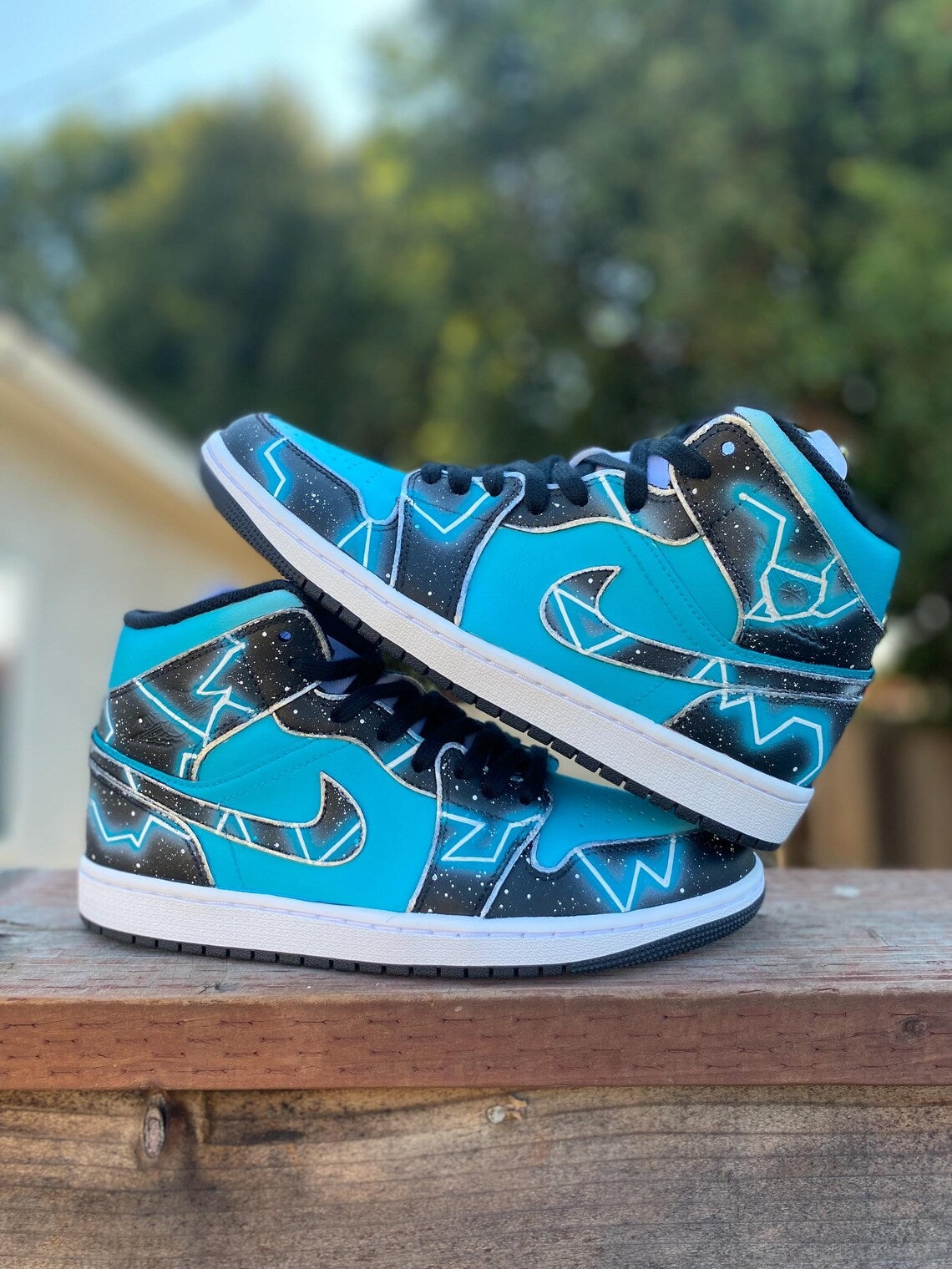 Custom Air Jordan 1 Teal Black  Lightning Pattern