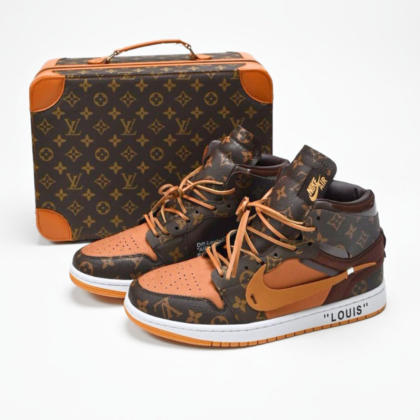 Custom Air Jordan 1 Travis Scott Brown Orange LV Pattern