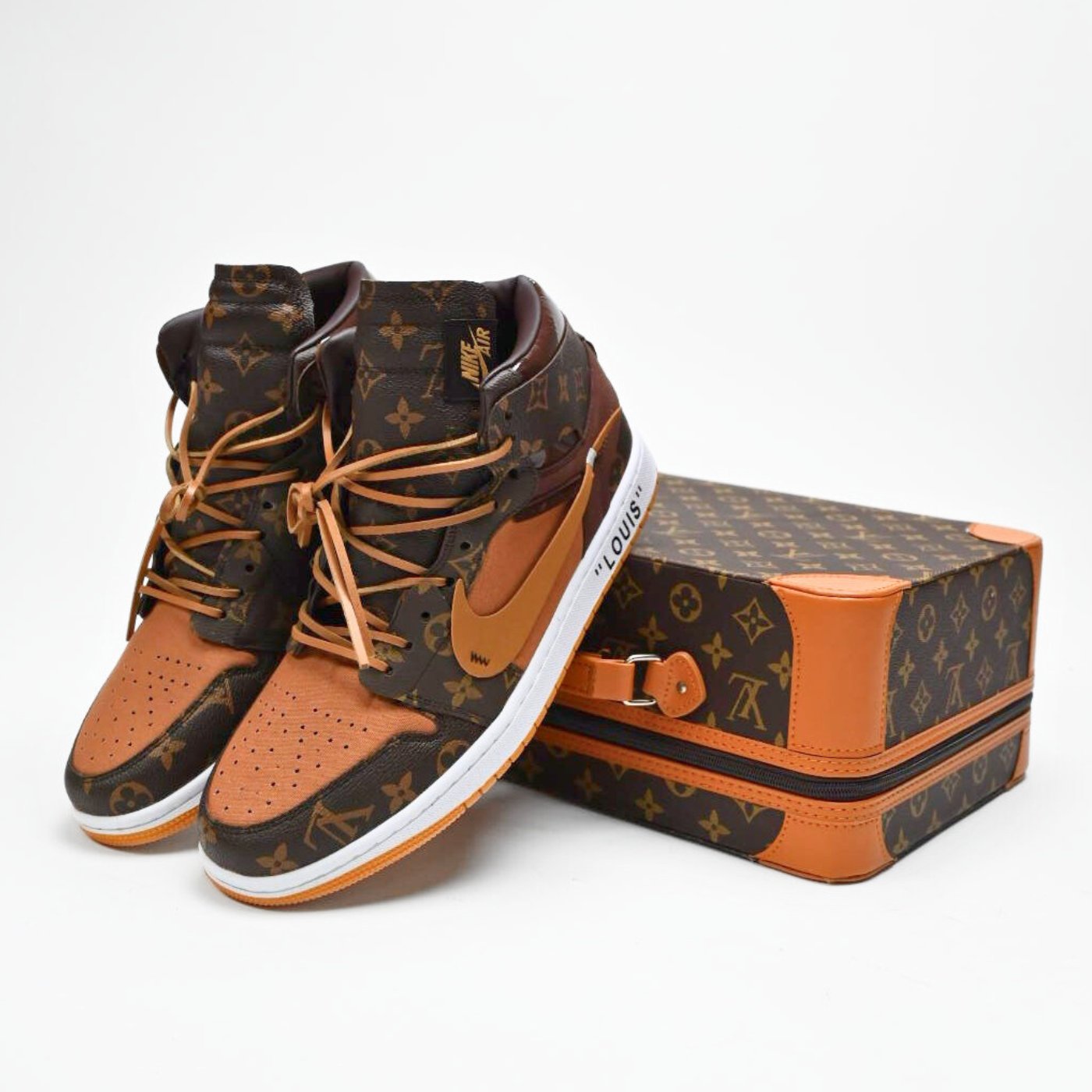 Custom Air Jordan 1 Travis Scott Brown Orange LV Pattern
