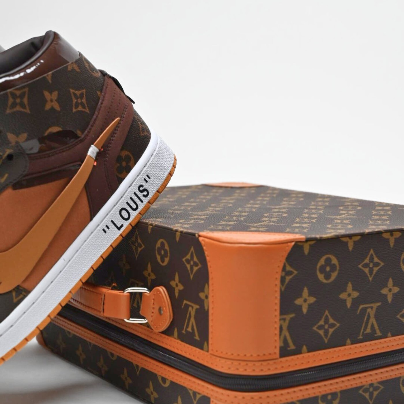 Custom Air Jordan 1 Travis Scott Brown Orange LV Pattern