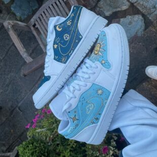 Custom Air Jordan 1 White Baby Blue Celestial Theme