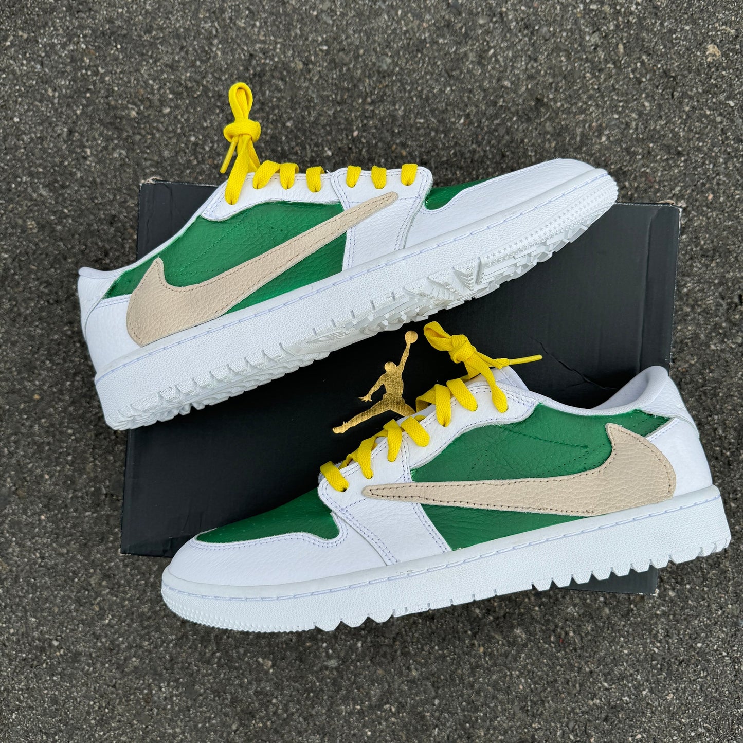 Custom Air Jordan 1 White Green With Yellow Laces