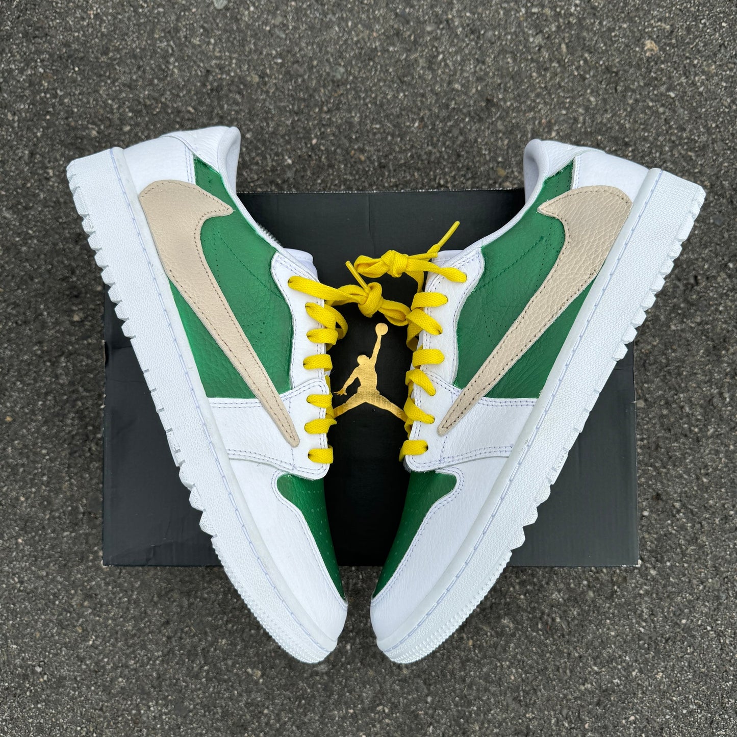 Custom Air Jordan 1 White Green With Yellow Laces