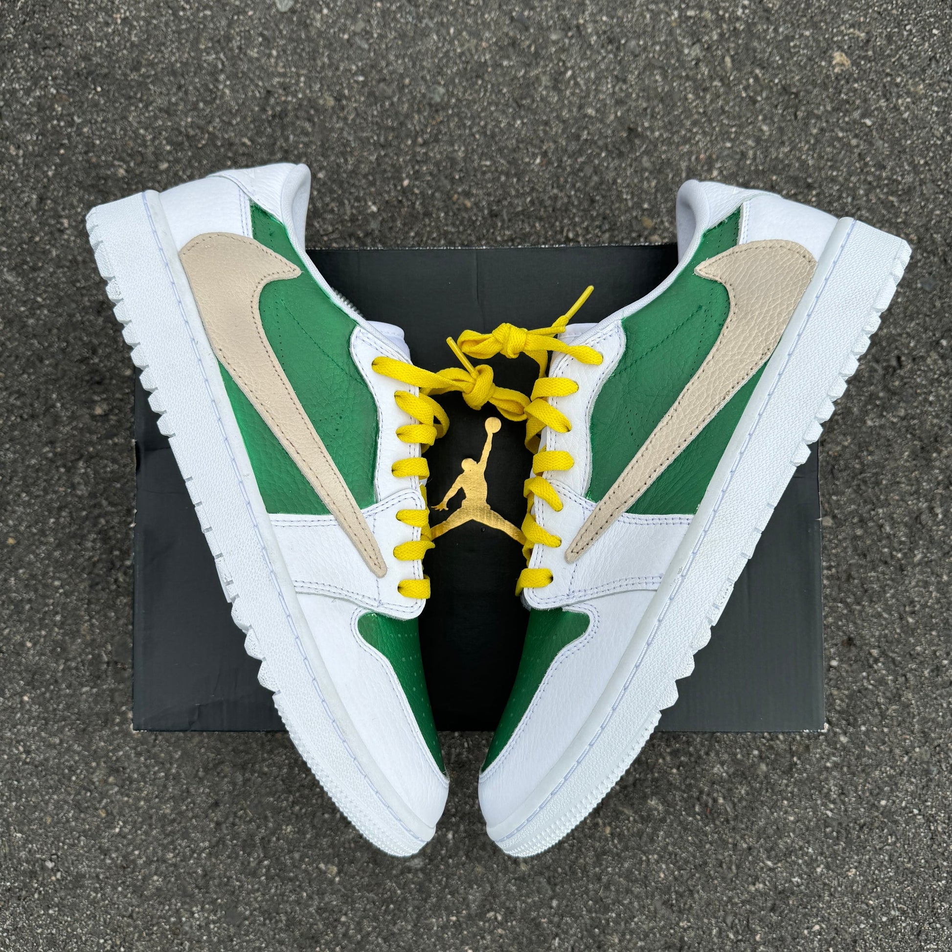 Custom Air Jordan 1 White Green With Yellow Laces