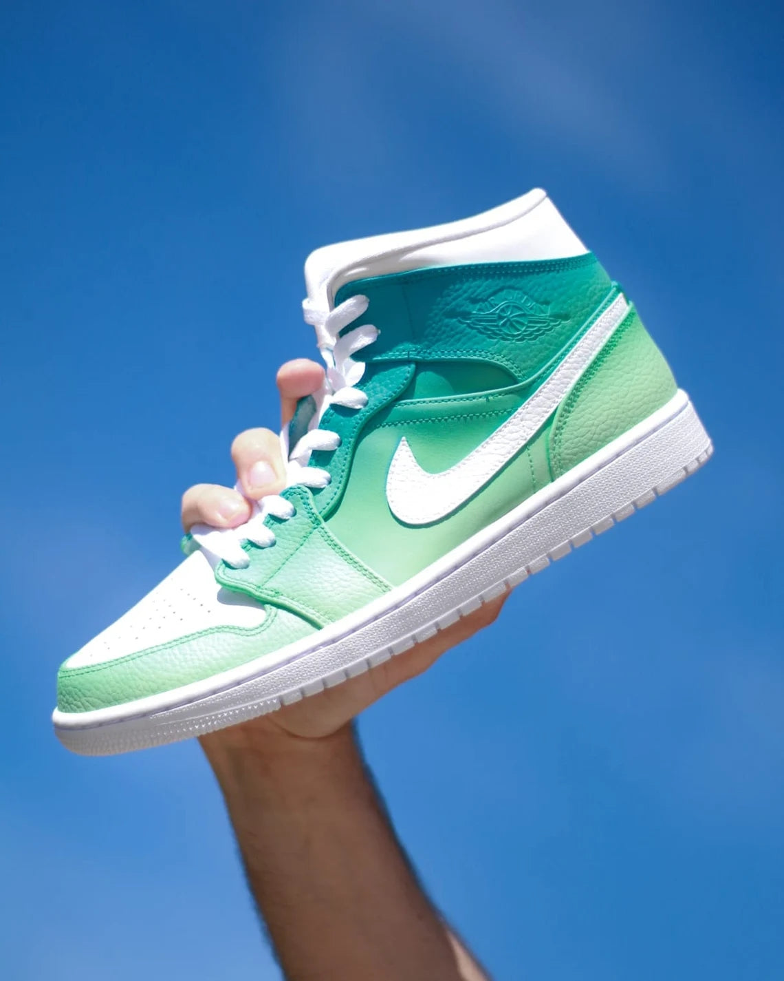 Custom Air Jordan 1 White Green Yellow Gradient