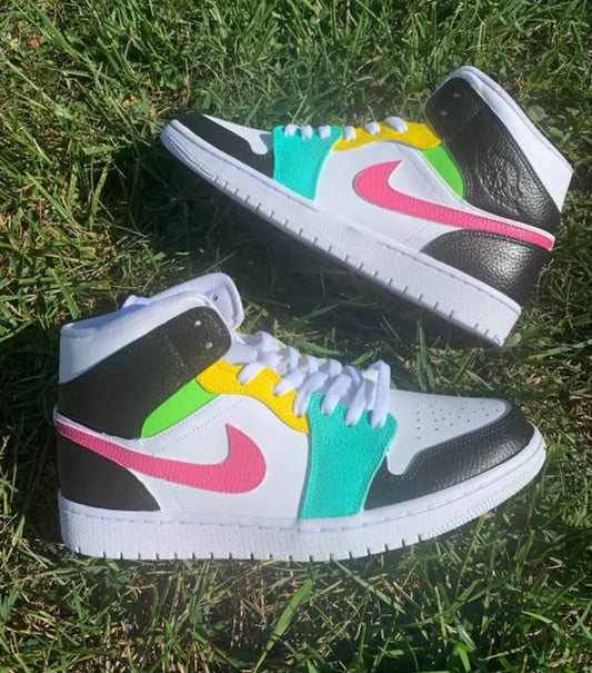 Custom Air Jordan 1 White Multi - Color Patchwork