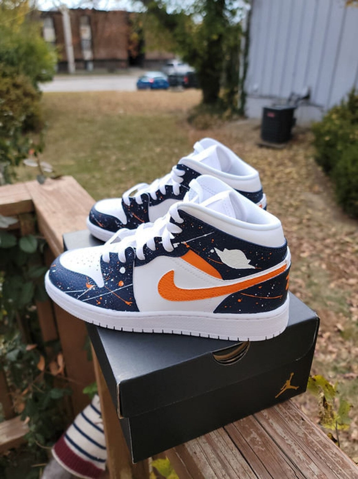 Custom Air Jordan 1 White Navy Orange Splatter