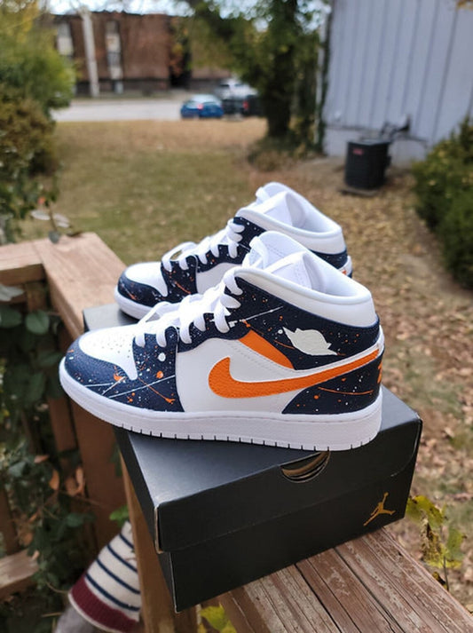 Custom Air Jordan 1 White Navy Orange Splatter