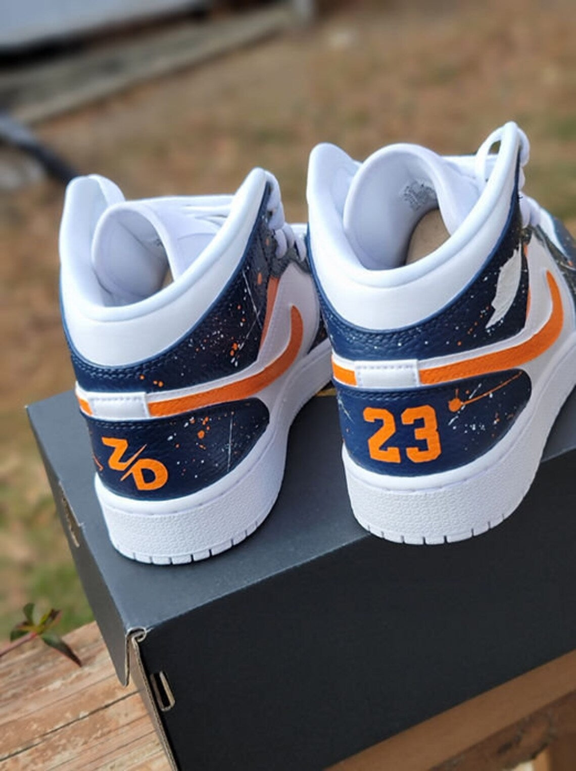 Custom Air Jordan 1 White Navy Orange Splatter