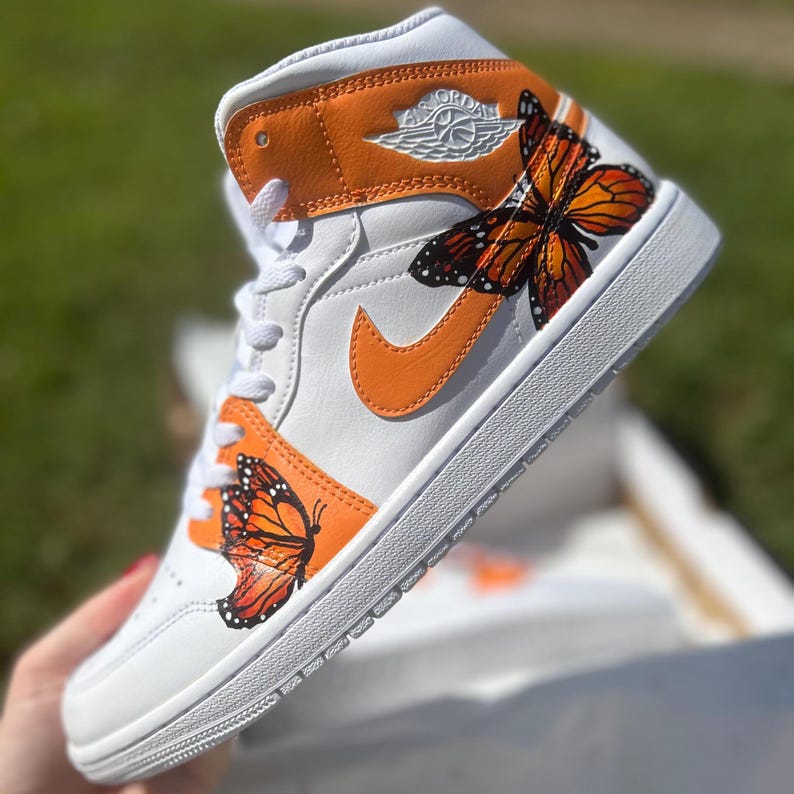 Custom Air Jordan 1 White Orange With Butterflies