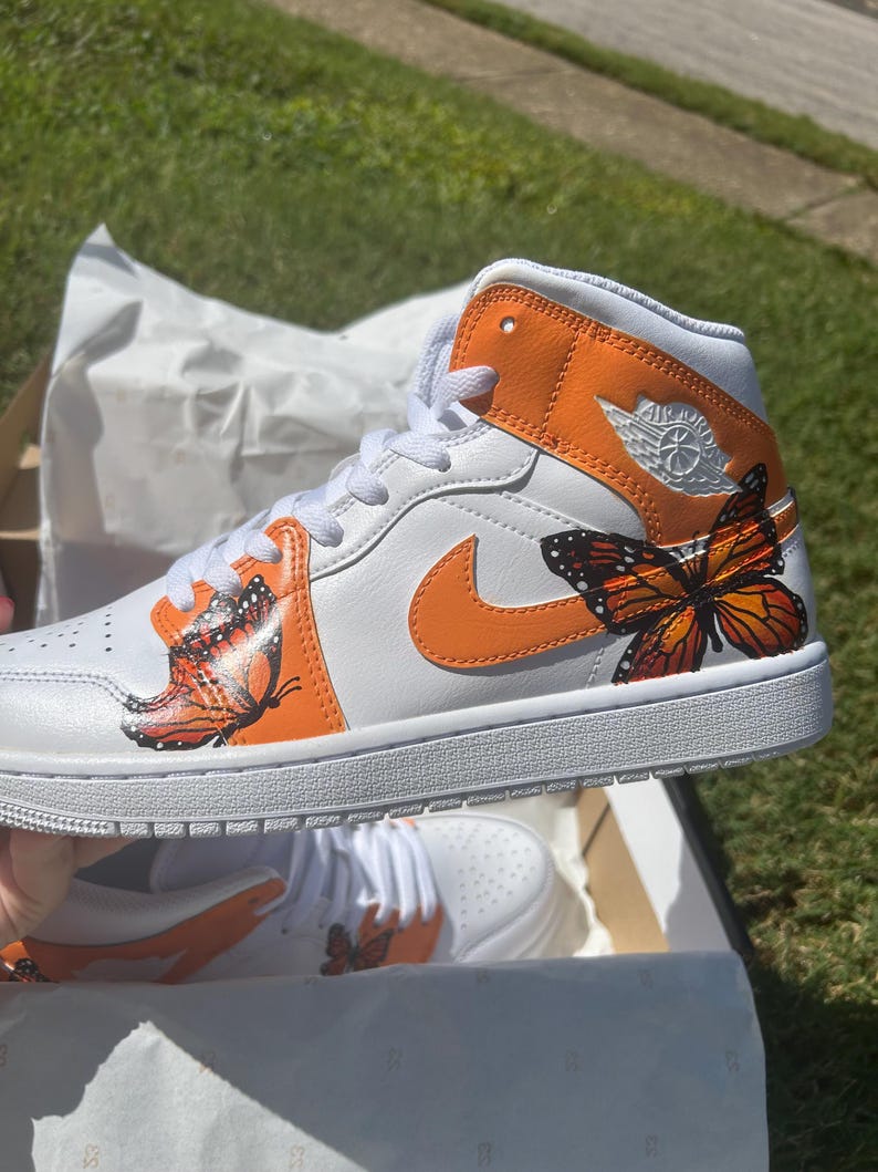 Custom Air Jordan 1 White Orange With Butterflies