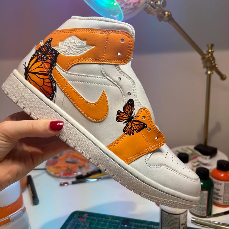 Custom Air Jordan 1 White Orange With Butterflies