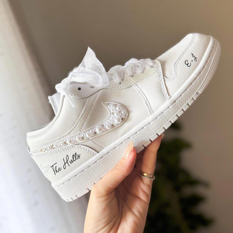 Custom Air Jordan 1 White Pearls And Bows