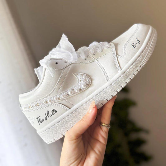 Custom Air Jordan 1 White Pearls And Bows