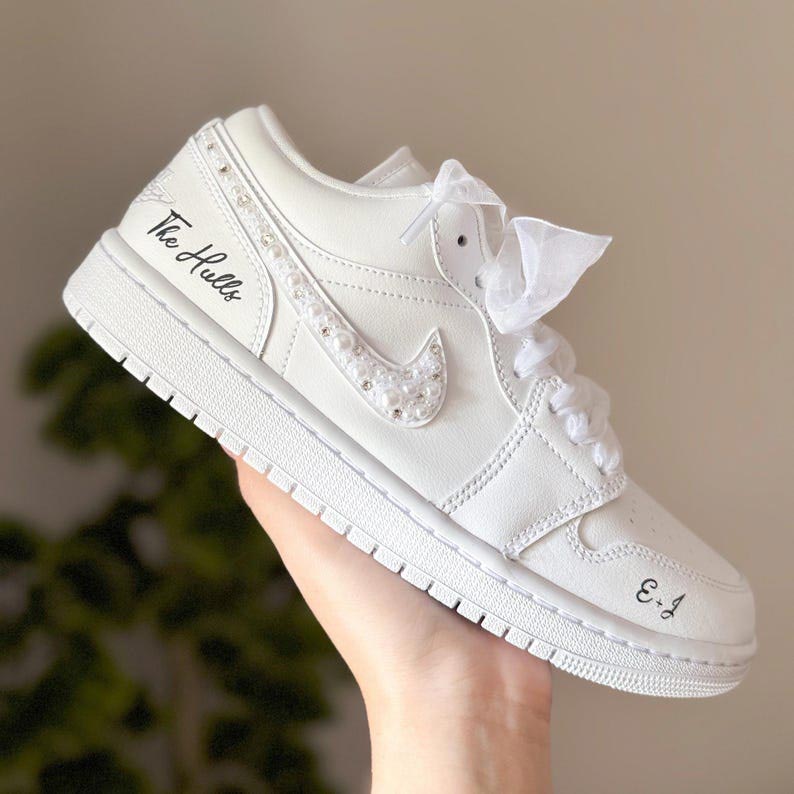 Custom Air Jordan 1 White Pearls And Bows