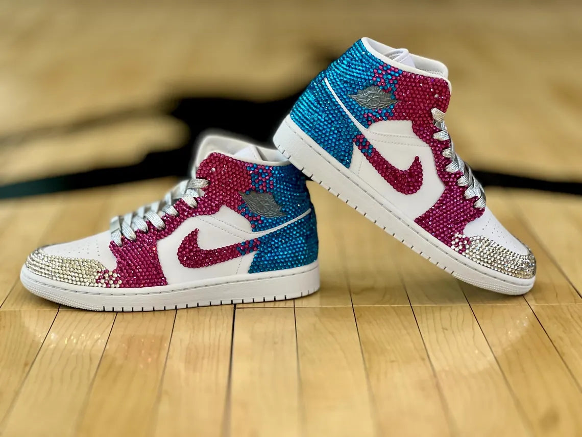 Custom Air Jordan 1 White Pink Blue Rhinestones