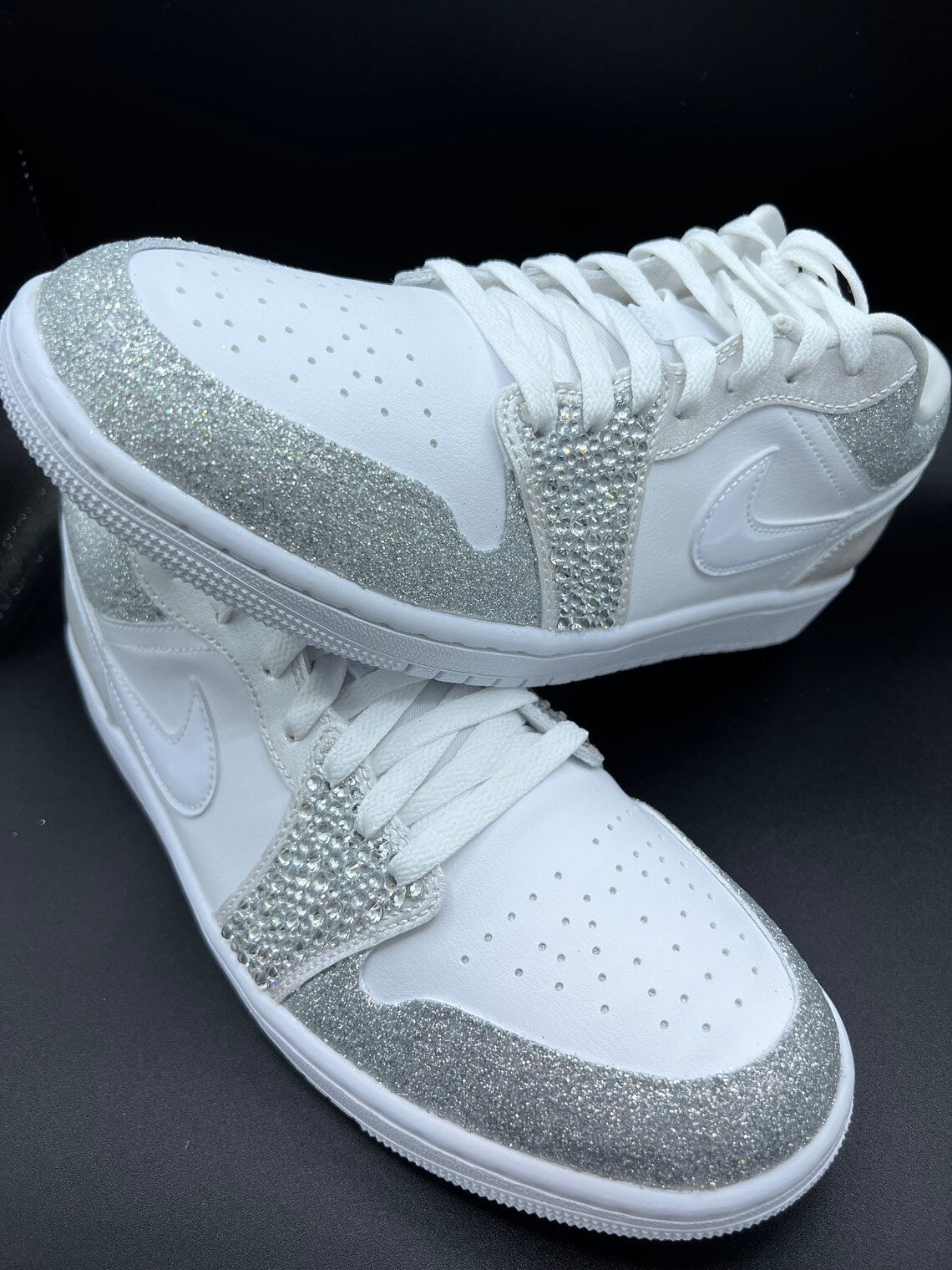 Custom Air Jordan 1 White Silver Glitter Rhinestones