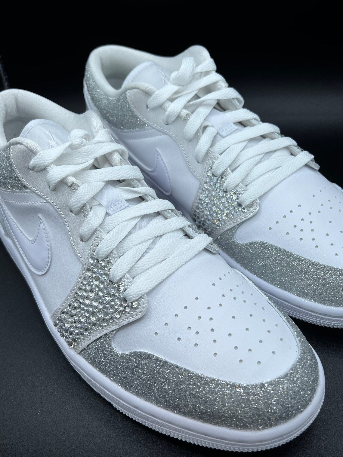 Custom Air Jordan 1 White Silver Glitter Rhinestones