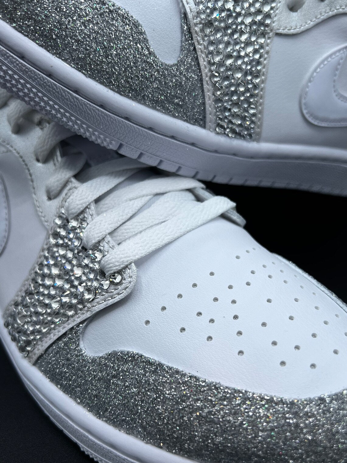 Custom Air Jordan 1 White Silver Glitter Rhinestones