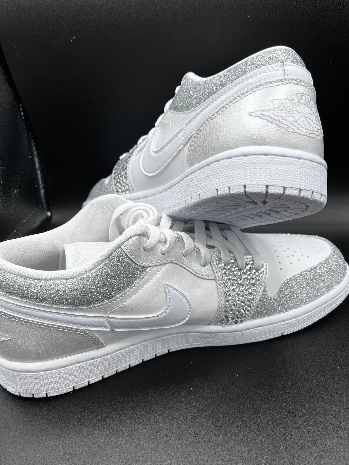Custom Air Jordan 1 White Silver Glitter Rhinestones