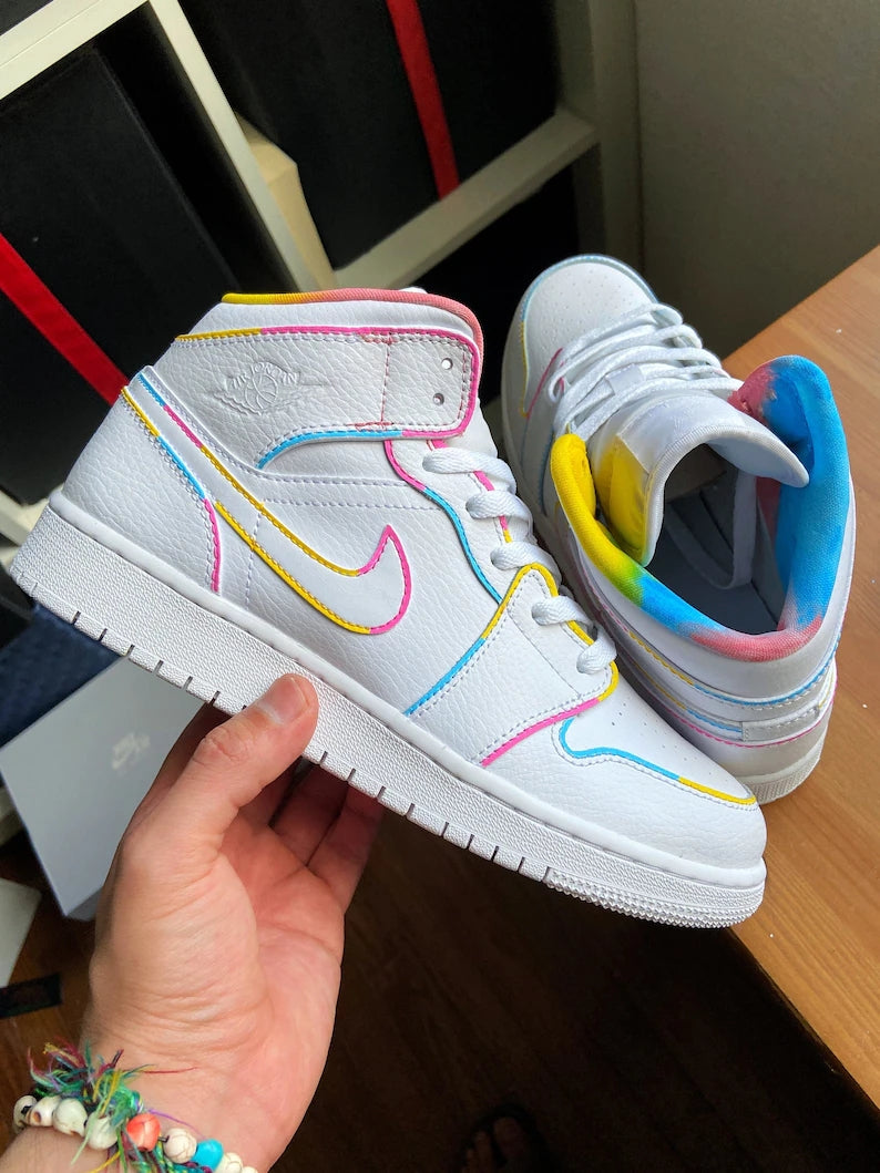 Custom Air Jordan 1 White With Colorful Lines