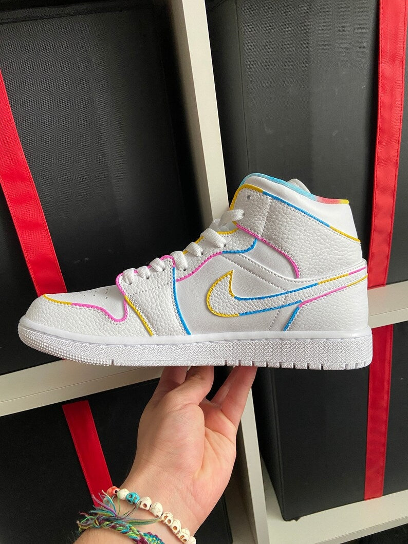 Custom Air Jordan 1 White With Colorful Lines