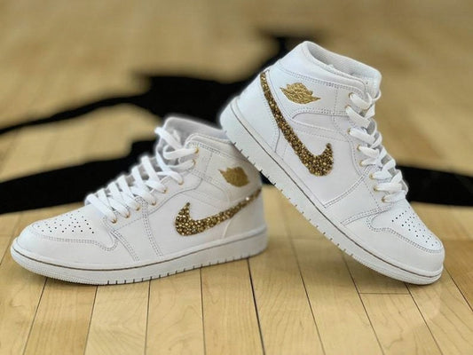 Custom Air Jordan 1 White With Gold Glitter Pattern