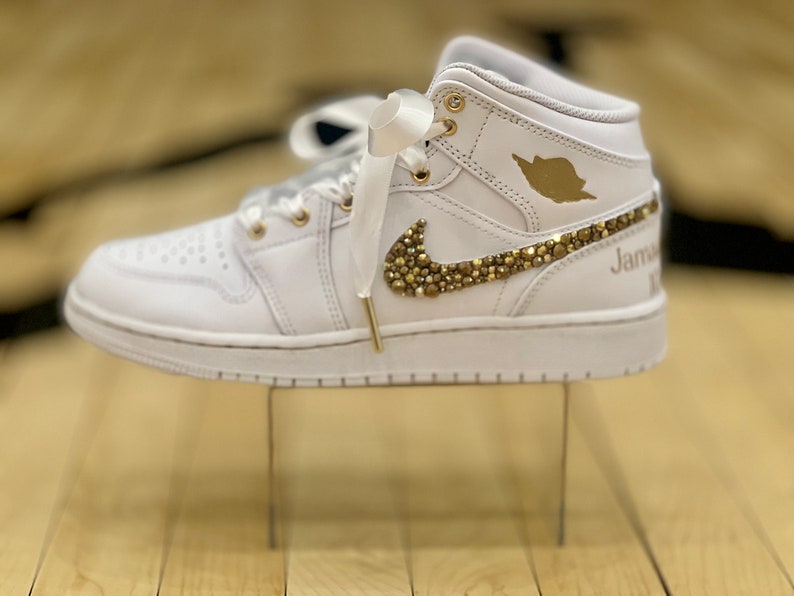 Custom Air Jordan 1 White With Gold Glitter Pattern