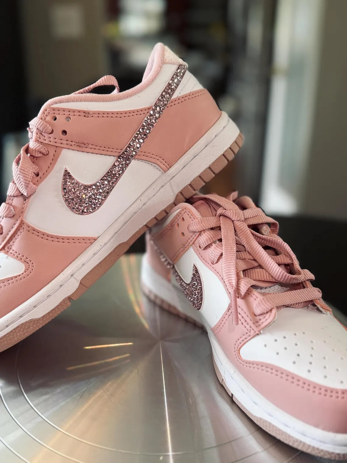 Custom Dunk Baby Pink With Rhinestones