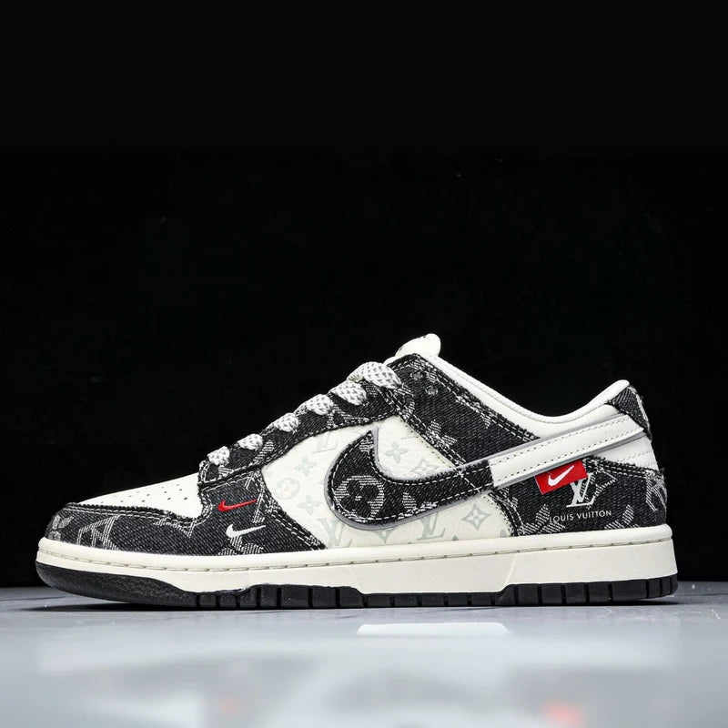 Custom Dunk Black White with LV Logo