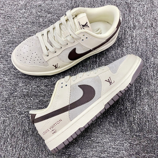 Custom Dunk Off - White Brown with LV Logo