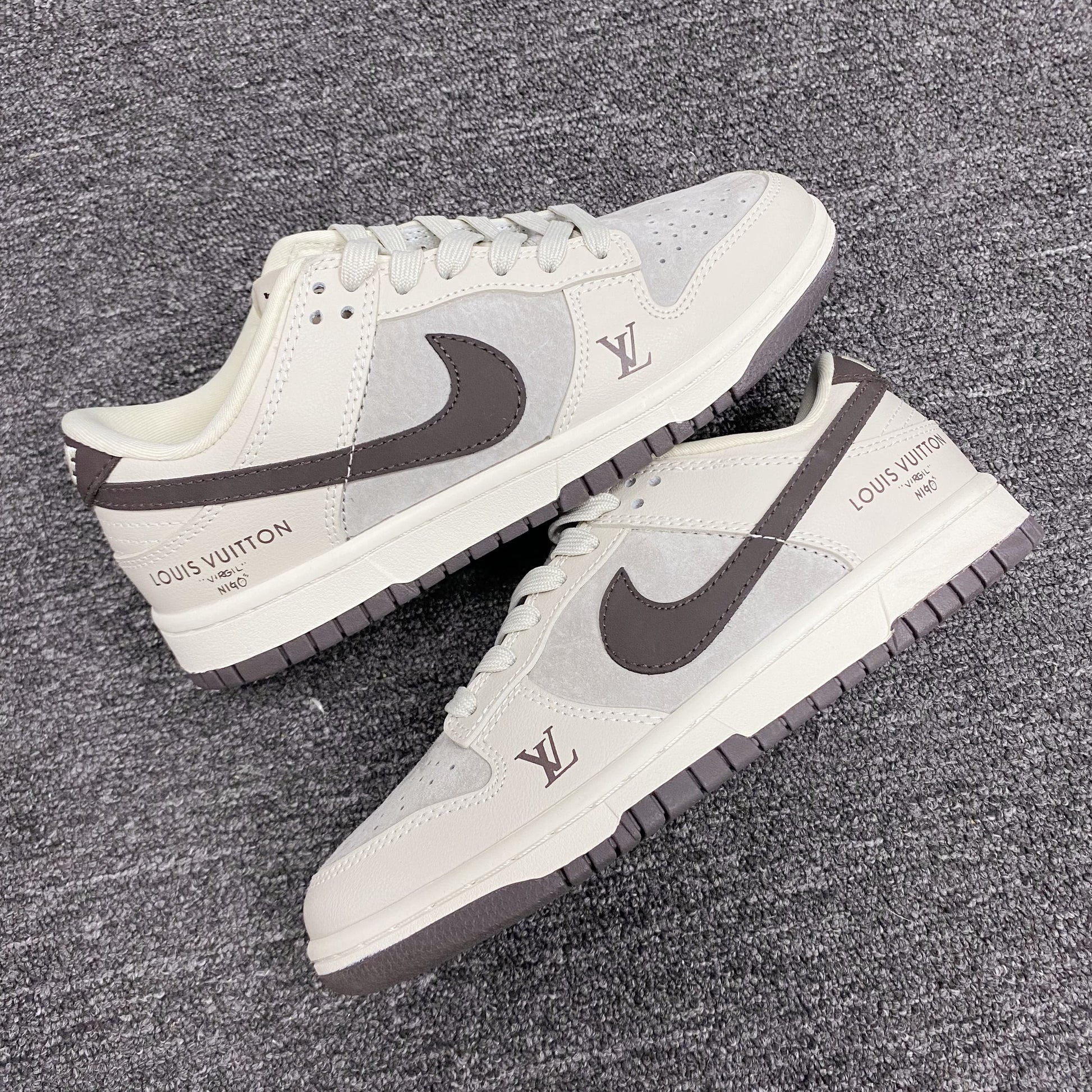 Custom Dunk Off - White Brown with LV Logo