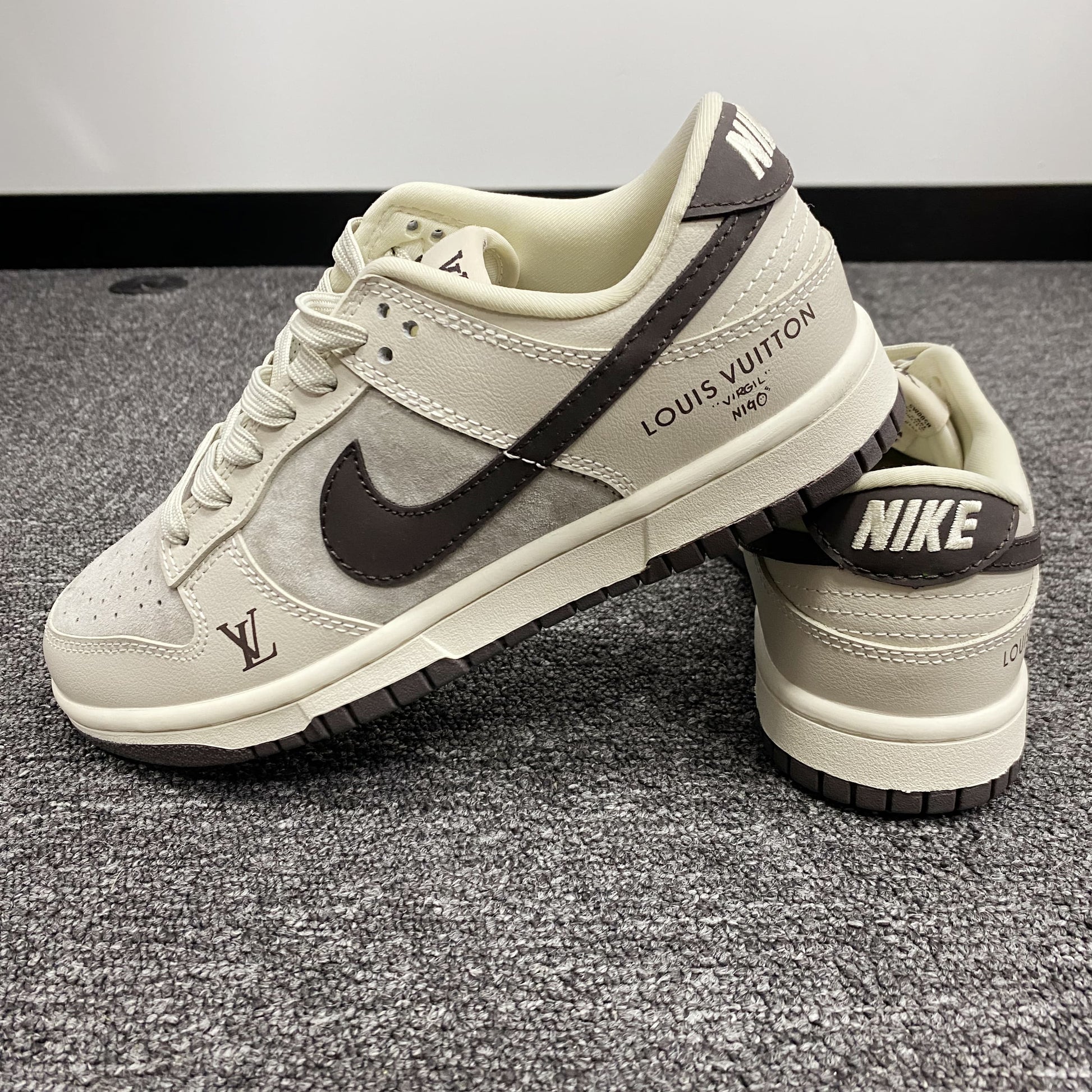 Custom Dunk Off - White Brown with LV Logo