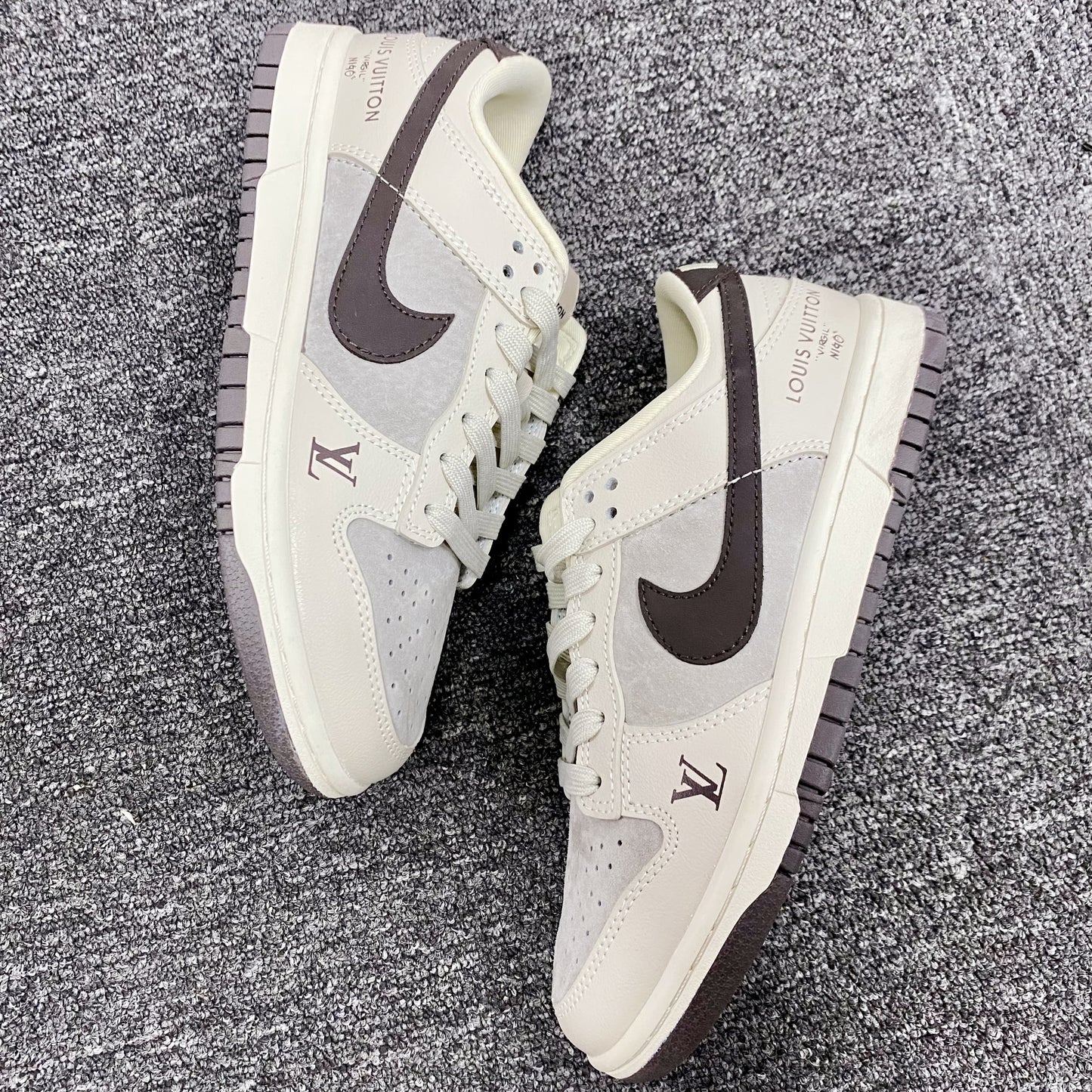 Custom Dunk Off - White Brown with LV Logo