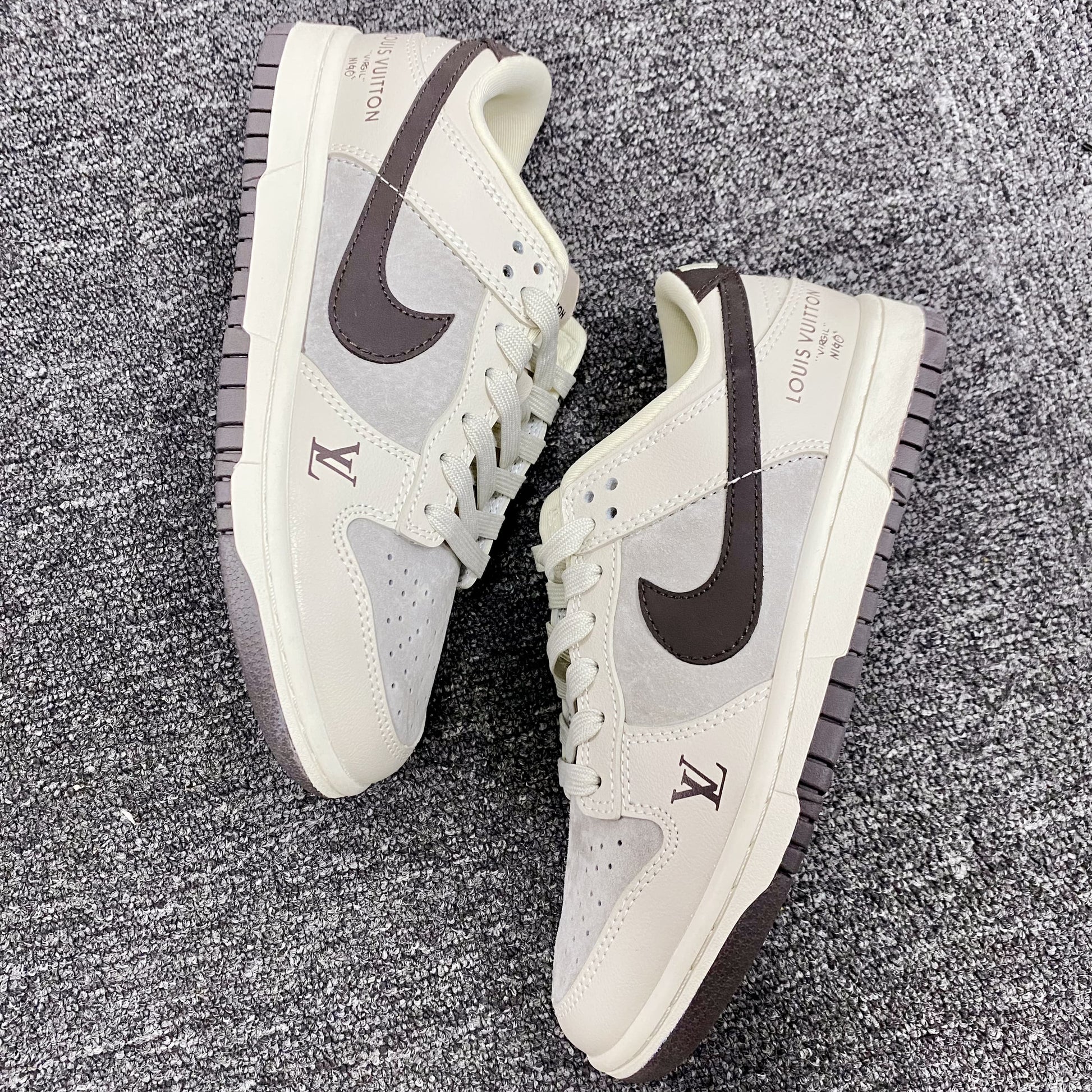 Custom Dunk Off - White Brown with LV Logo