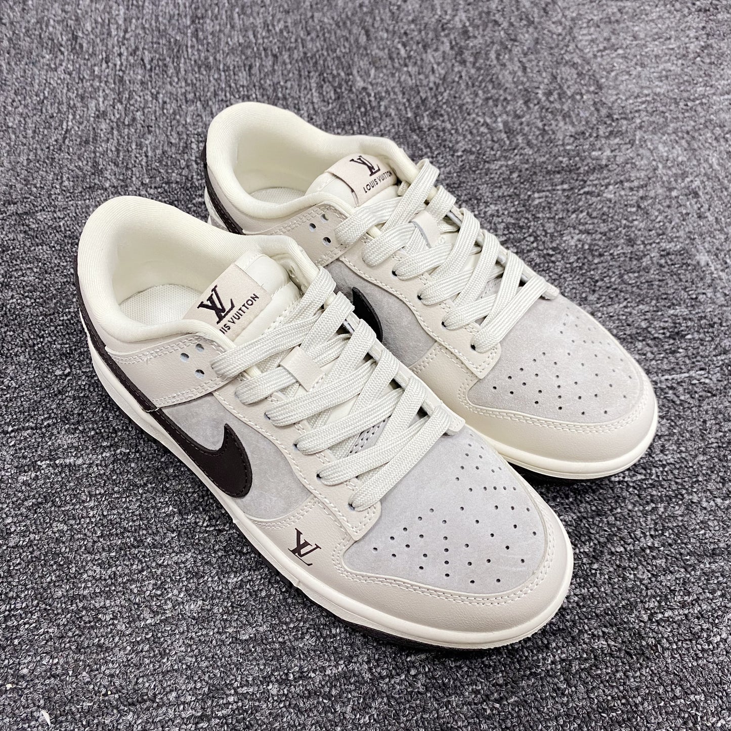 Custom Dunk Off - White Brown with LV Logo