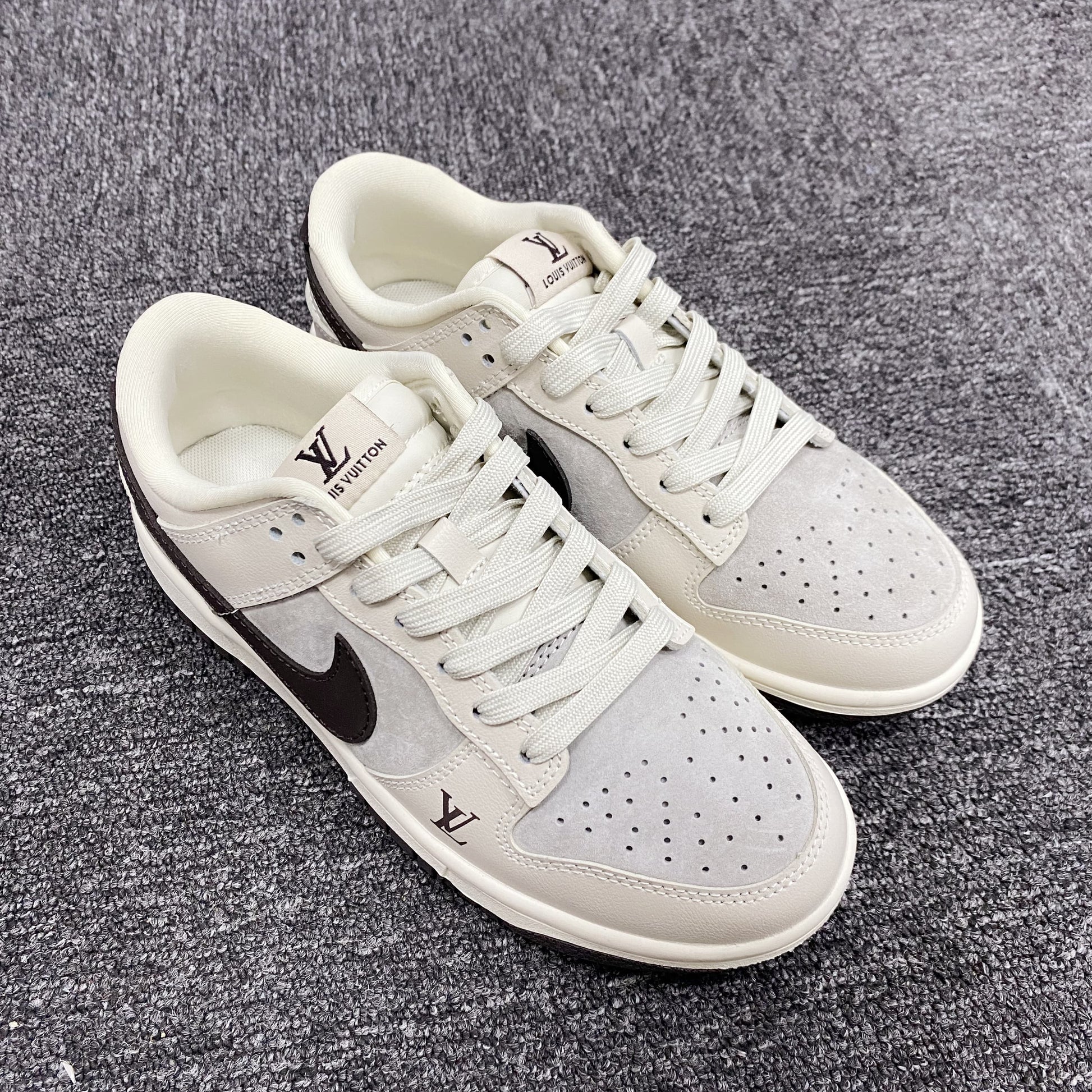 Custom Dunk Off - White Brown with LV Logo