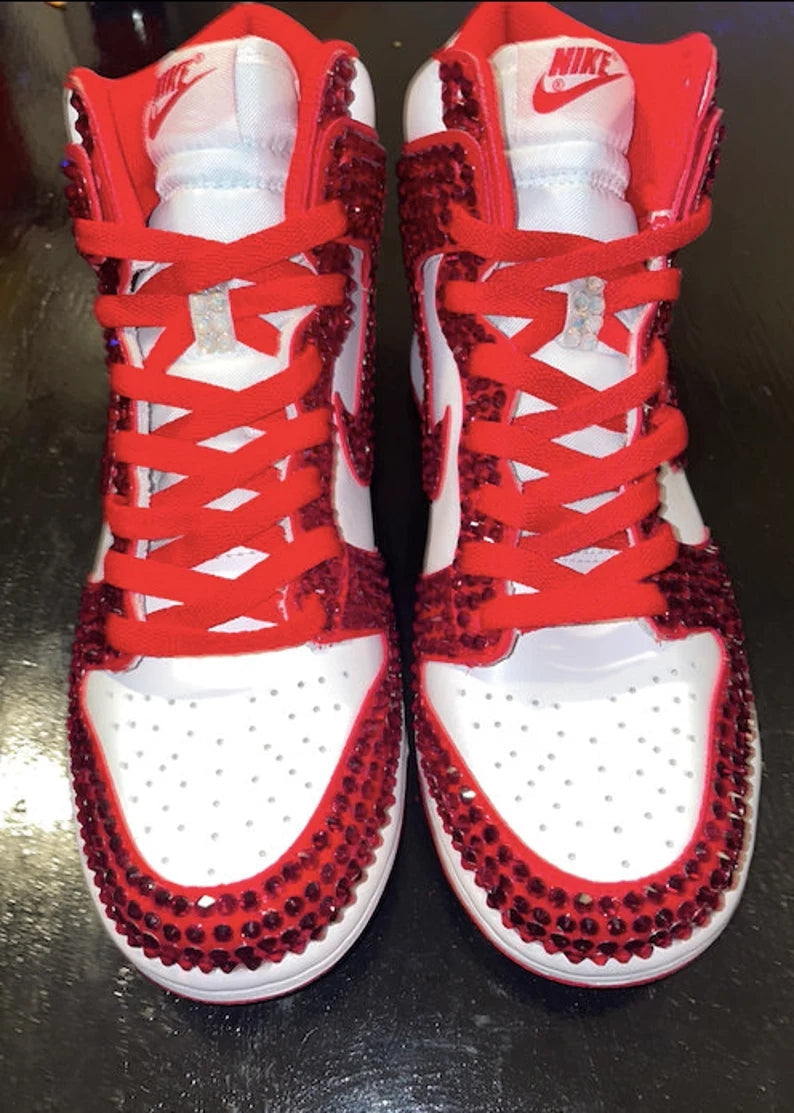 Custom Dunk Red White Rhinestones High