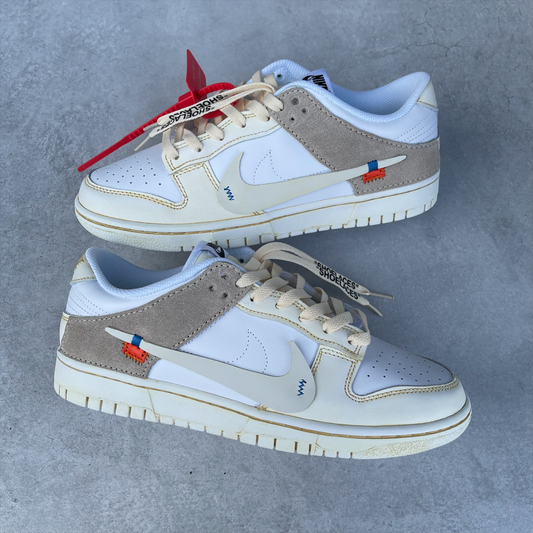 Custom Dunk White Beige Stitched - detail Design