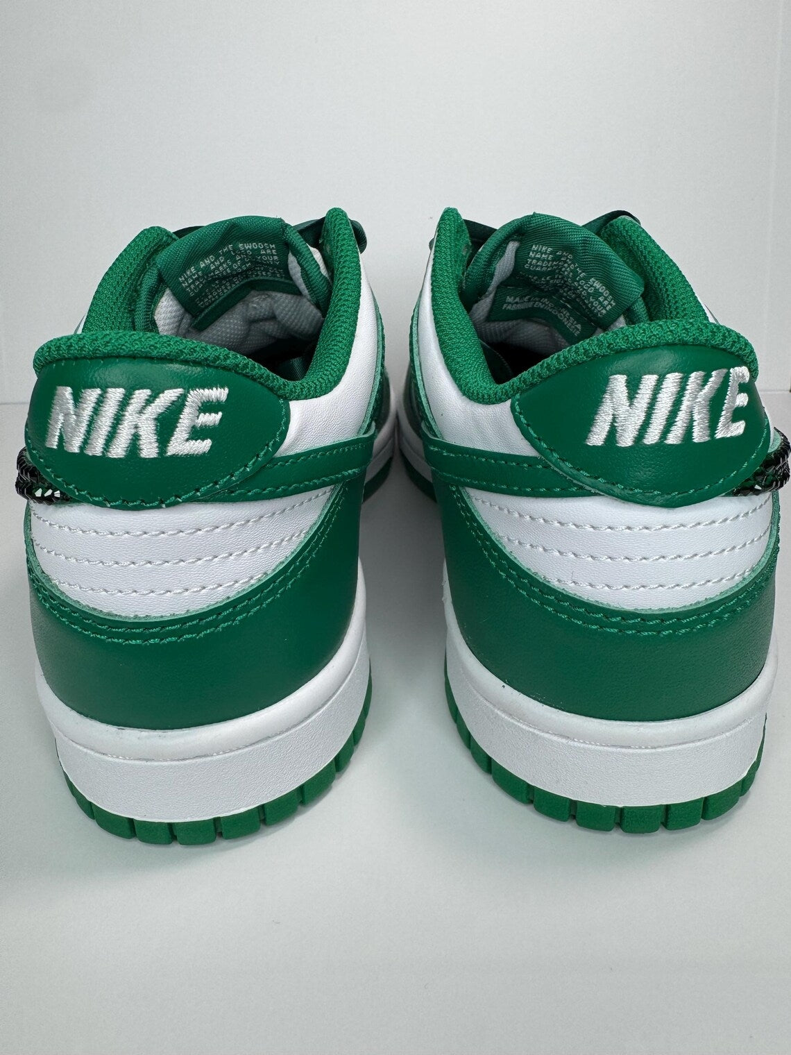 Custom Dunk White Green Rhinestones Satin Laces