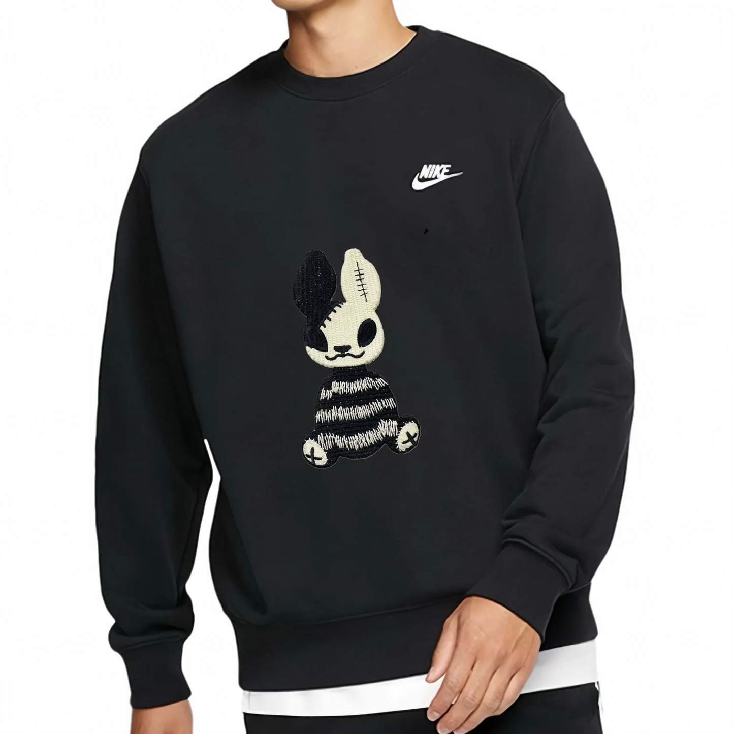 Custom Embroidery Nike Sweatshirt Black Beige Bunny