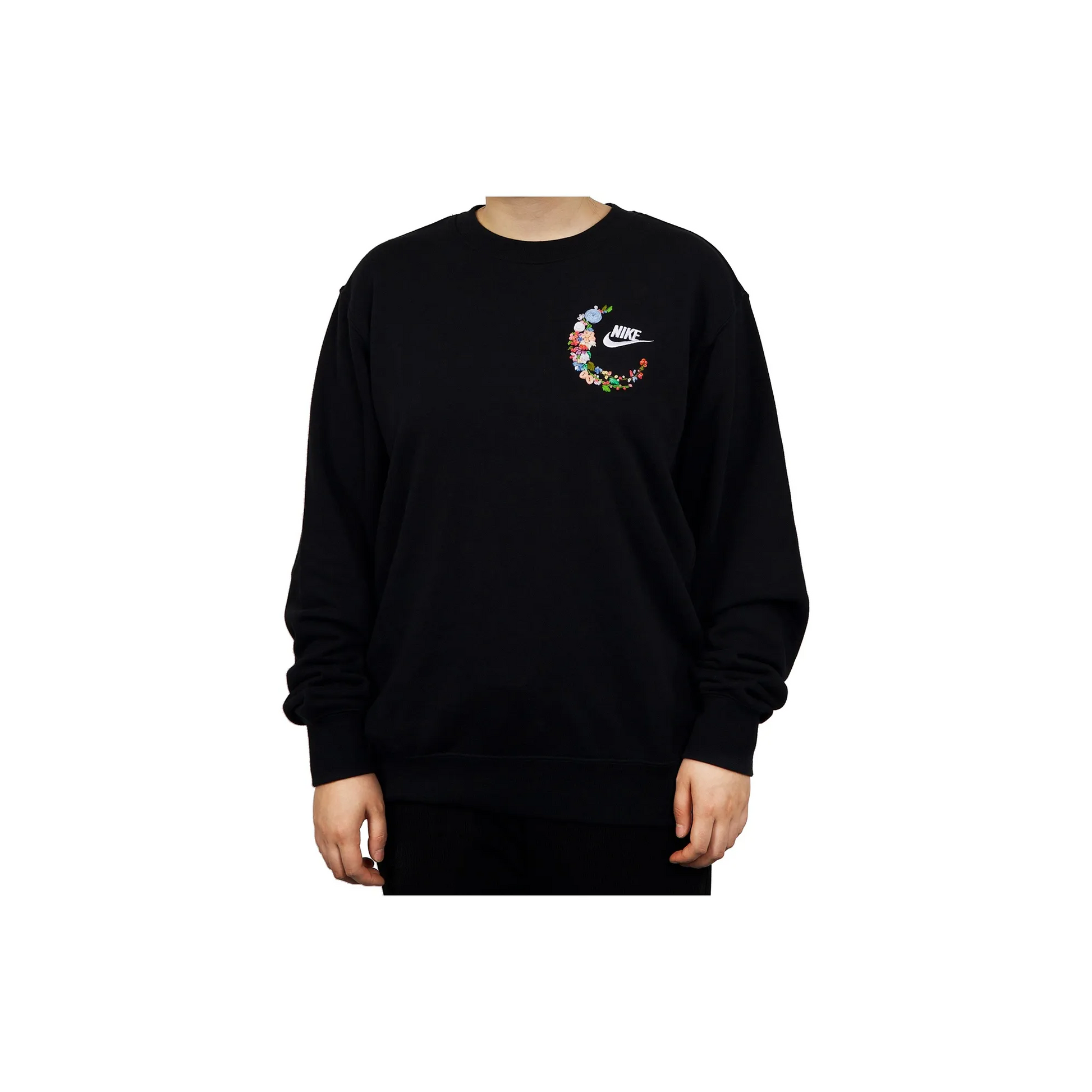 Custom Embroidery Nike Sweatshirt Black Colorful Floral